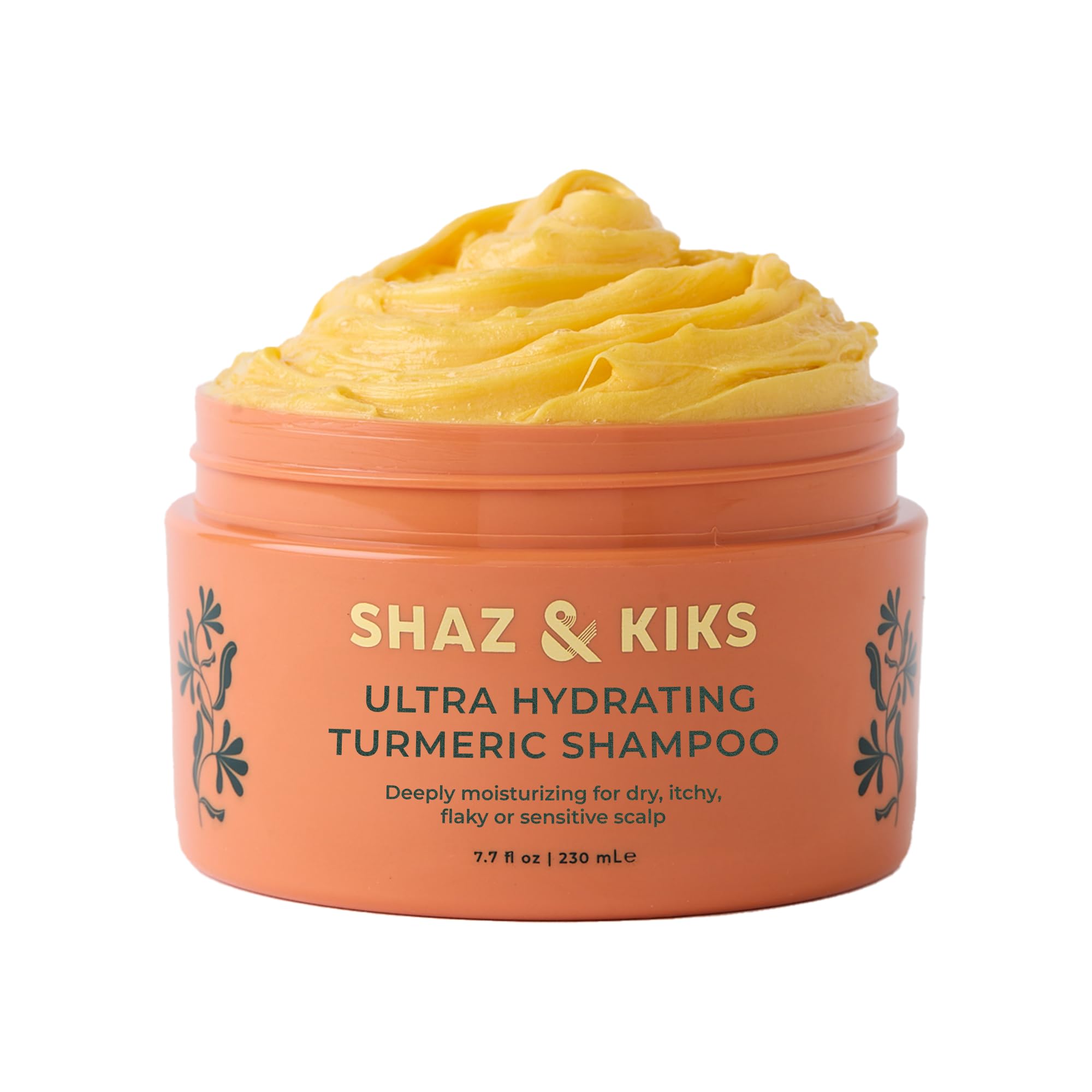 SHAZ & KIKS Ultra Hydrating Turmeric Shampoo | Deeply Moisturizing for Dry, Itchy, Flaky or Sensitive Scalp | Ayurvedic Turmeric & Kokum Butter |