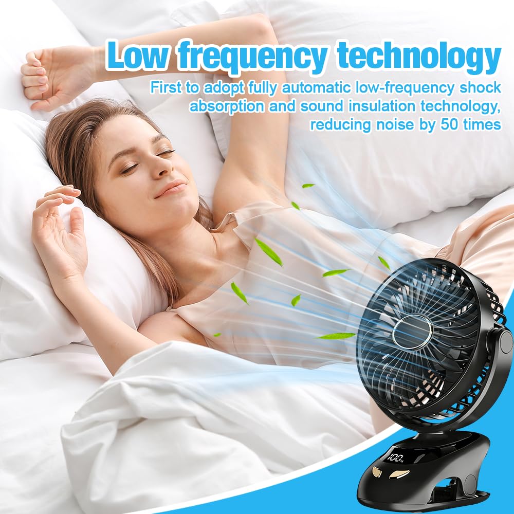 Tragbarer Ventilator zum Anklemmen, persönlicher Ventilator mit Clip, 6000 mAh, batteriebetrieben, USB-Schreibtischventilator, leise, wiederaufladbar, Mini-Tischventilator, 5 Geschwindigkeiten