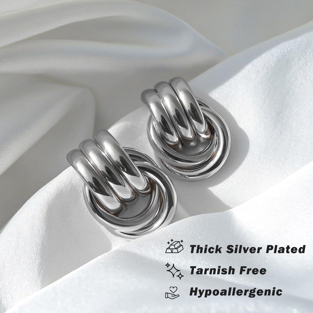 Chunky Gold Knot Earrings Statement Earrings for Women Gold Plated Dupes Geometric Dangle Earrings Hypoallergenic Fashion Trendy Jewelry Gifts - Image 5