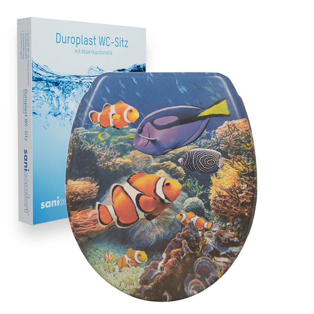 Sanicomfort Aquarium Duroplast Toilet Seat With Soft Close Mechanism, Toilet Seat Suitable For All Standard Toilet Bowls (Aquarium)