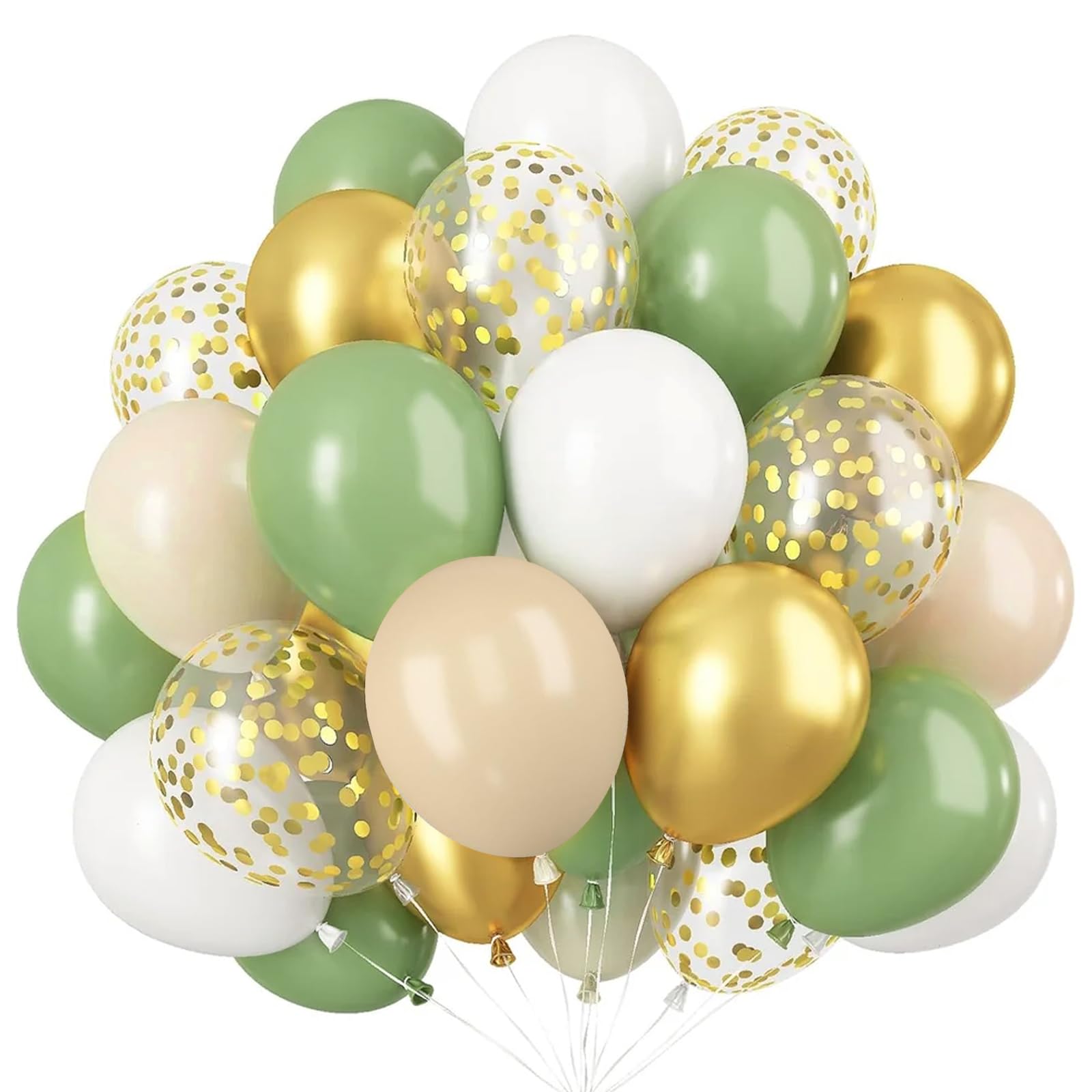 Sage Green Beige Gold Balloons, 100pcs 12 Inch Latex Balloons, Confetti Balloon, Perfect for Boho Birthday, Baby Shower, Bridal Shower, Wedding, Celebration Events & Nature Themed Party Decorations — image 1