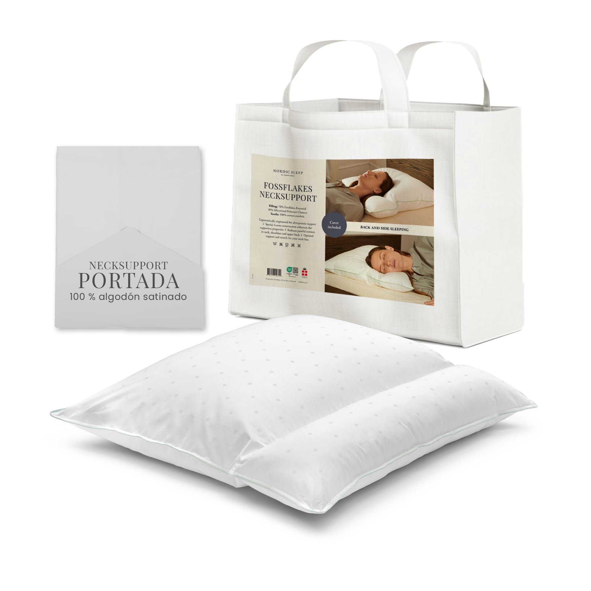 Fossflakes Almohada Cervical Ergonómica, ortopédica, Funda Lavable | Almohada cervical ergonómica y ortopédica con funda suave y lavable; sujeta cabeza y cuello para un sueño reparador