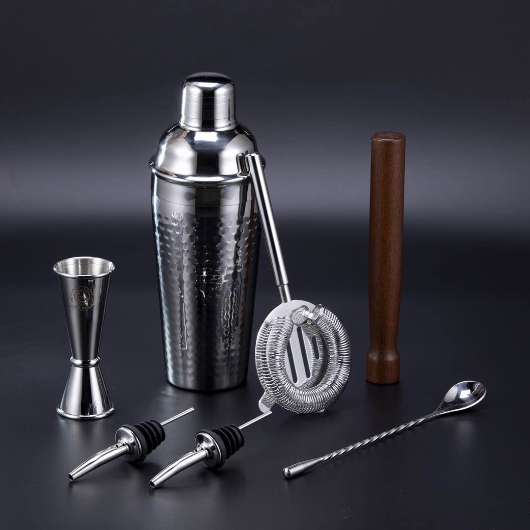 KNIGHTSBRIDGE - Juego de coctelera listo para regalo con bolsa de algodón de viaje, kit completo de camarero para el hogar y el bar de VINN DUNN (cromo)