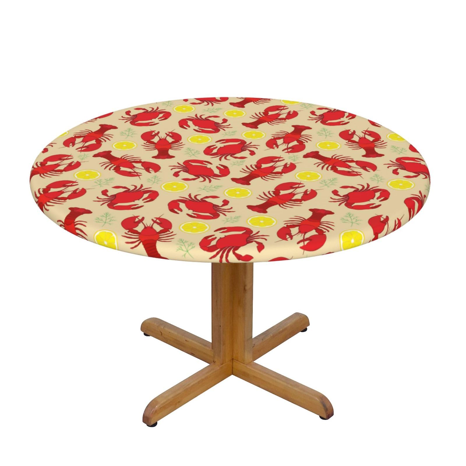 ESNAIUVCD Lobster and Crab print Waterproof Round Tablecloth,Outdoor Table Cloth with Elastic Edged, Elastic Tablecloth Wipeable, Garden Table Cloth Suitable for sizes 90cm-140cm