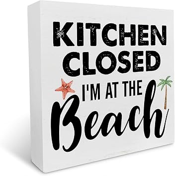 Inspirational Wood Box Sign Beach Theme Wooden Box Sign Beach House Decor Kitchen Closed Im at the Beach Square Wood Sign Desk Decoration Coastal Wood Block Plaque Box Sign for Shelf Home 7x7 Inch