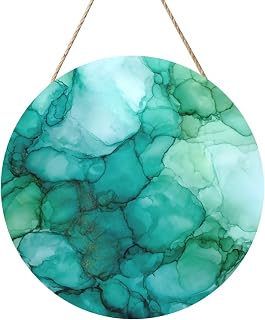 Turquoise Green Alcohol Ink Wooden Welcome Sign For Front Door,12 Inch Round Hanging Wall Sign Plaque Farmhouse Decorations