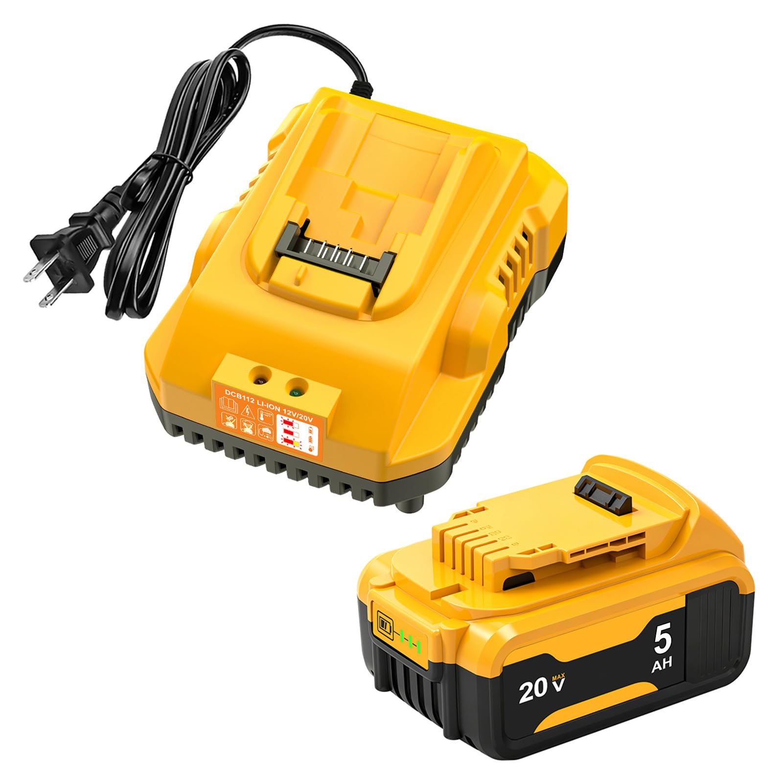 Bslite 20V 5.0Ah Replacement Battery and DCB112 Charger for DeWalt