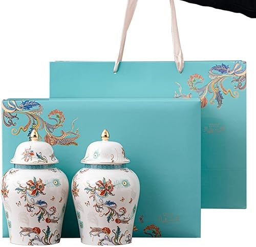 Tarros decorativos de jengibre para decoración del hogar, pequeño jarrón de cerámica con acento dorado, tarro de almacenamiento de porcelana china