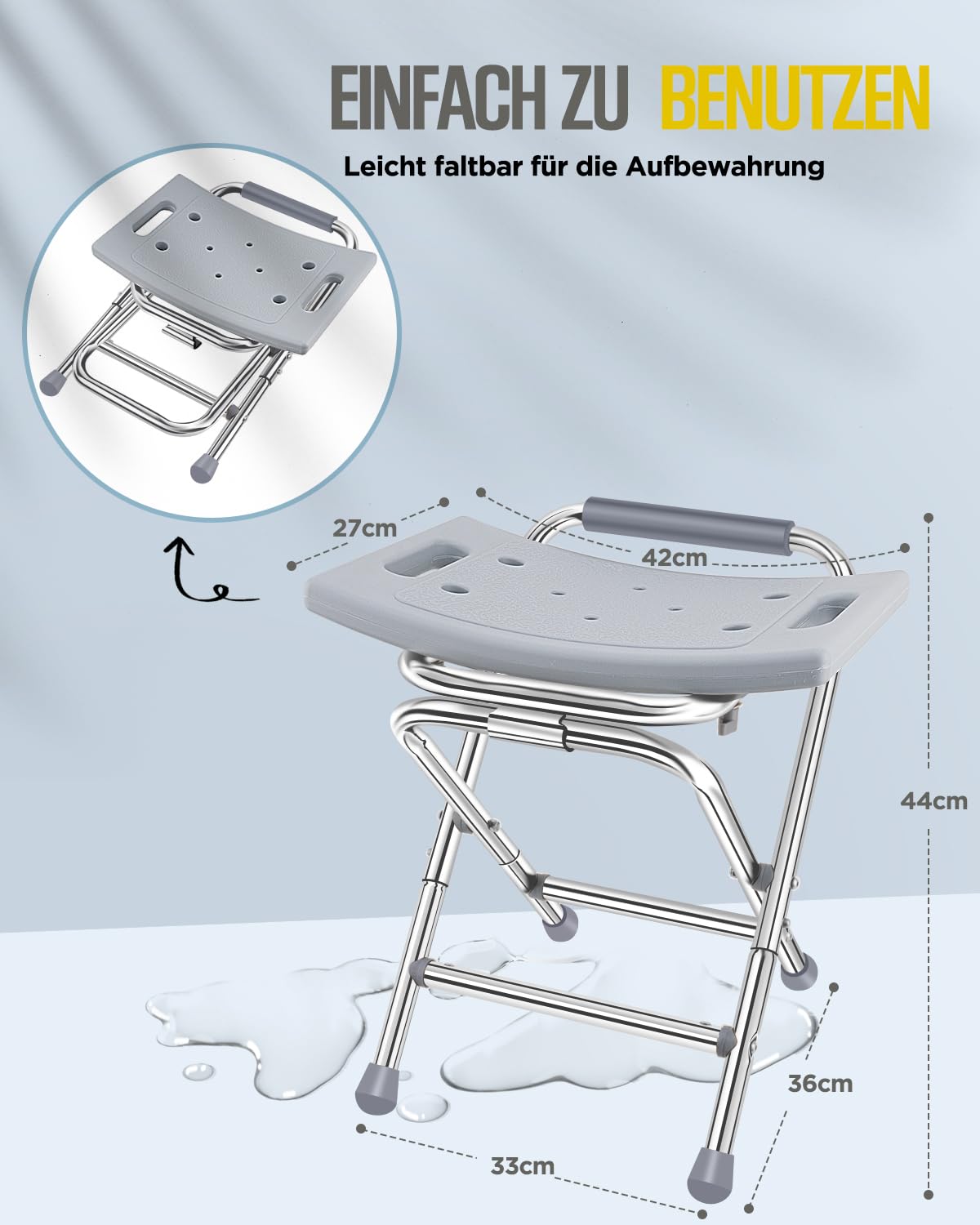 Taburete de ducha plegable, silla de ducha para la ducha interior, silla de baño para bañera, taburete de ducha para personas mayores, capacidad de peso de 180 kg