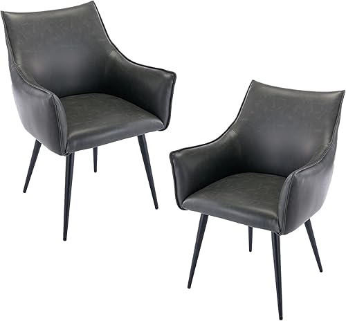 Guyou Juego de 2 sillas de comedor de piel sintética, moderna silla de escritorio, cómoda silla auxiliar con brazos y patas de metal para cocina,