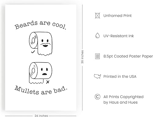 Miniatura 61 de HAUS AND HUES Decoración Divertida de Baño – Arte de Pared de Barba y Mullet, Letrero Humorístico de Baño, Impresión de Pared Divertida para Baño o