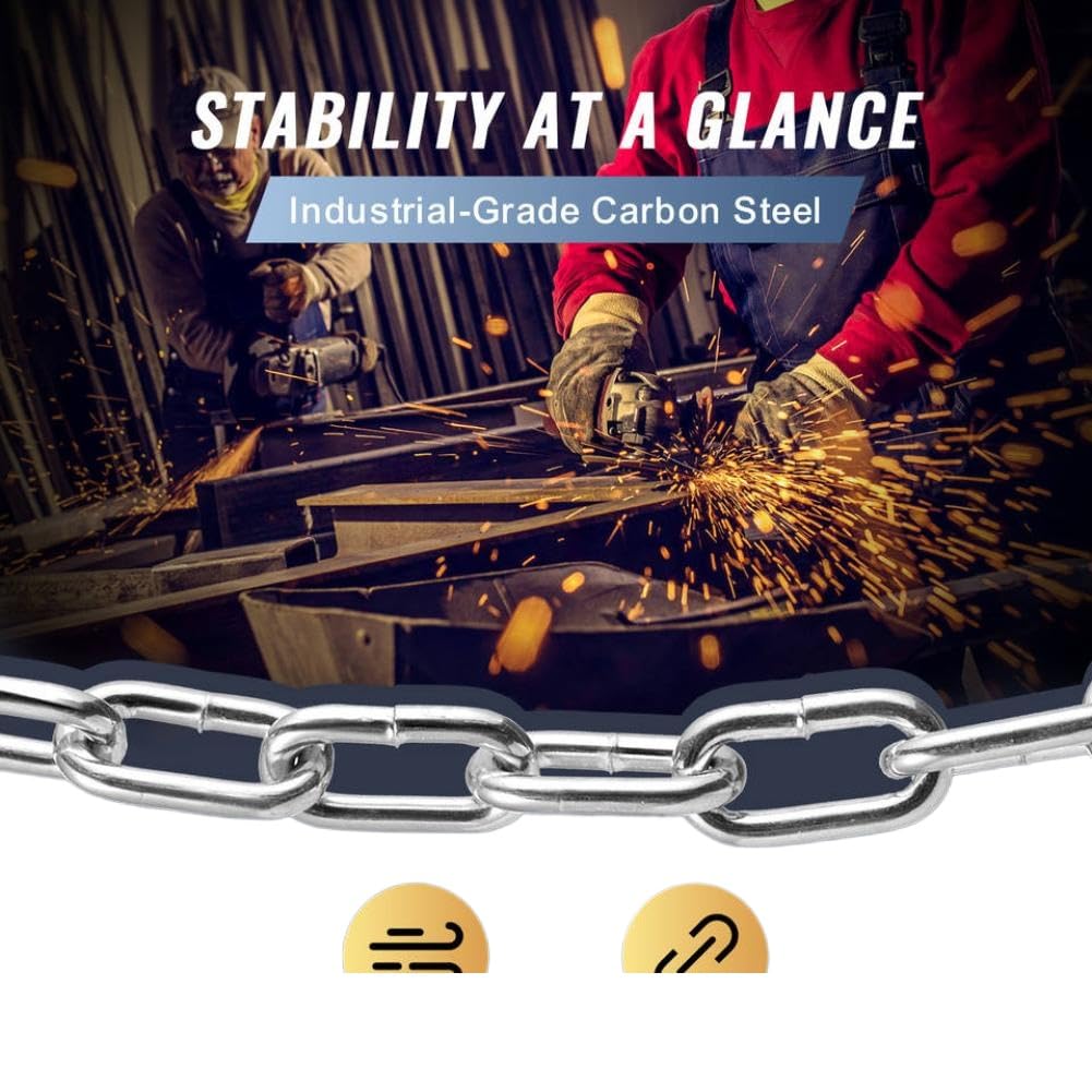 Cadena Cadena en espiral de 100 pies y 1/8 de pulgada Cadena de eslabones de acero al carbono galvanizado galvanizado de 330 libras Compatible con remolque colgante