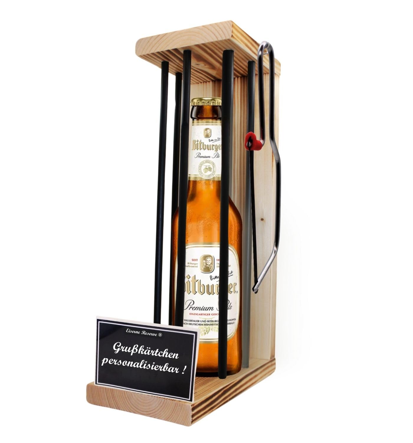 Personalisierte Geschenke für Männer Frauen Geschenkidee - Eiserne Reserve Black Edition Bitburger Pils Bier (1 x 0.5 l) incl. Notsäge - Papa Mama Geburtstag Hochzeit