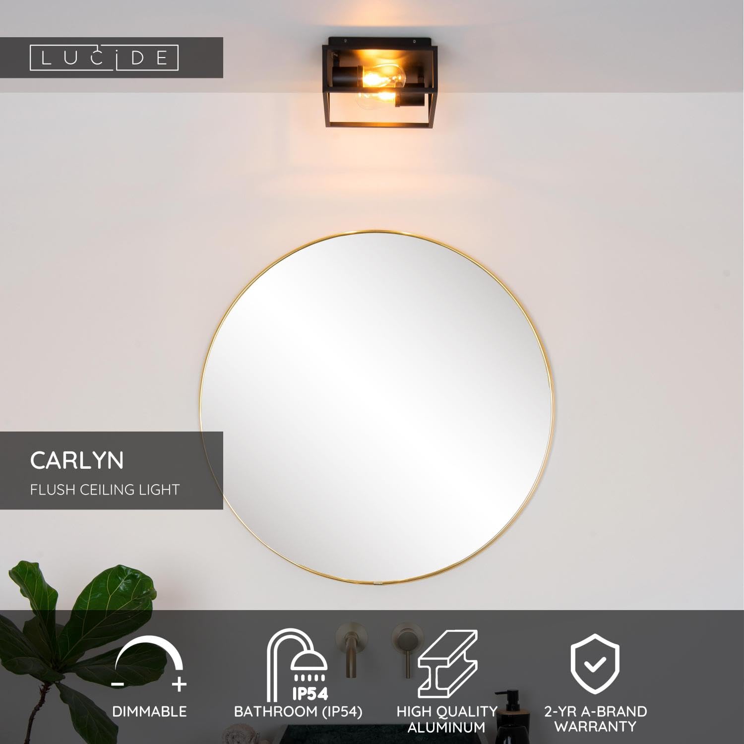 LUCIDE CARLYN - Deckenleuchte Badezimmer - 2xE14 - IP54 - Schwarz