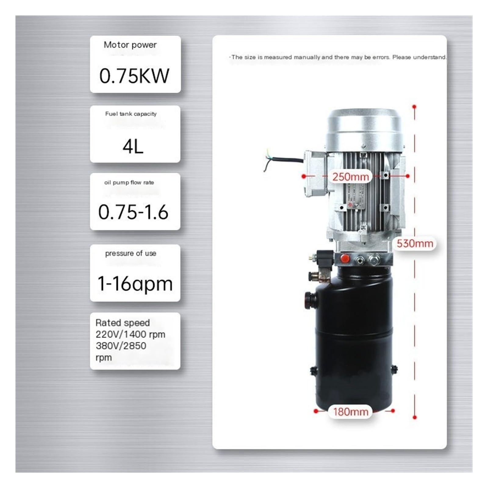 Hydraulikaggregat-Motor, elektromagnetische elektrische Gabelstapler-Heckklappen-Hebehydraulikpumpenstation 220 V 380 V(220V,0.75KW Unidirectional 4L)