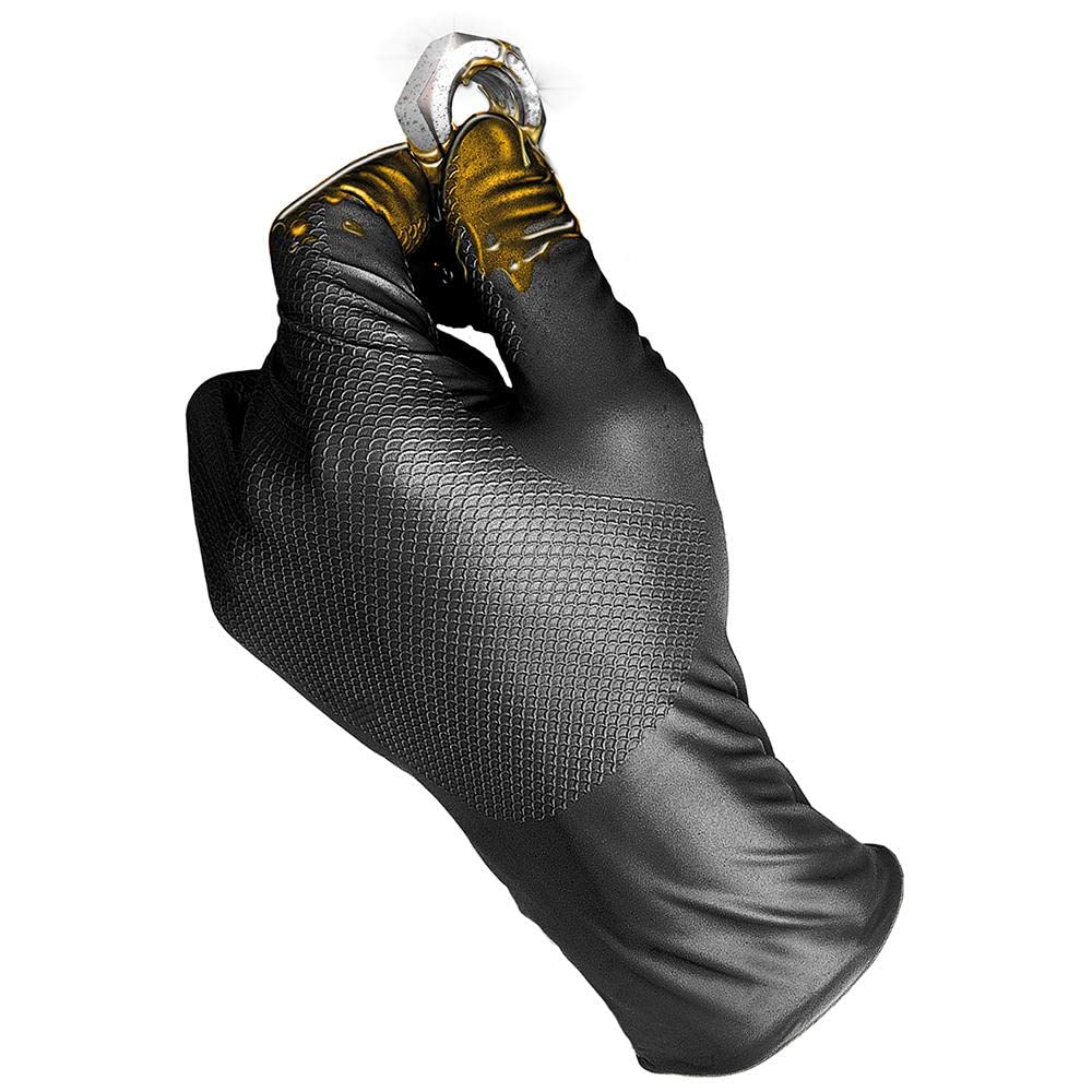 Juba "​Grippaz" G, desechable nitrilo escamado sin polvo, negro - SIZE: 11