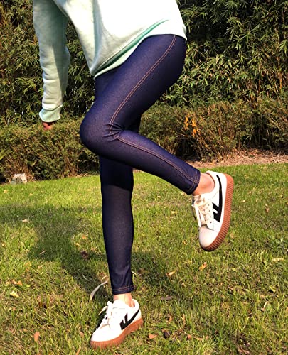 Kiench Girls' Denim Leggings Pockets Jeans Look Pull On Stretchy Pants 2-Pack4