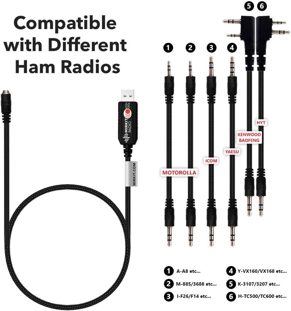 MIRKIT FTDI USB Programming Cable 6 in 1 Model 5 (59 inches Extended Length) for Flashing Ham Radios Compatible with Baofeng Radio, Motorola, Kenwood, HYT, ICOM, Yaesu, Vertex