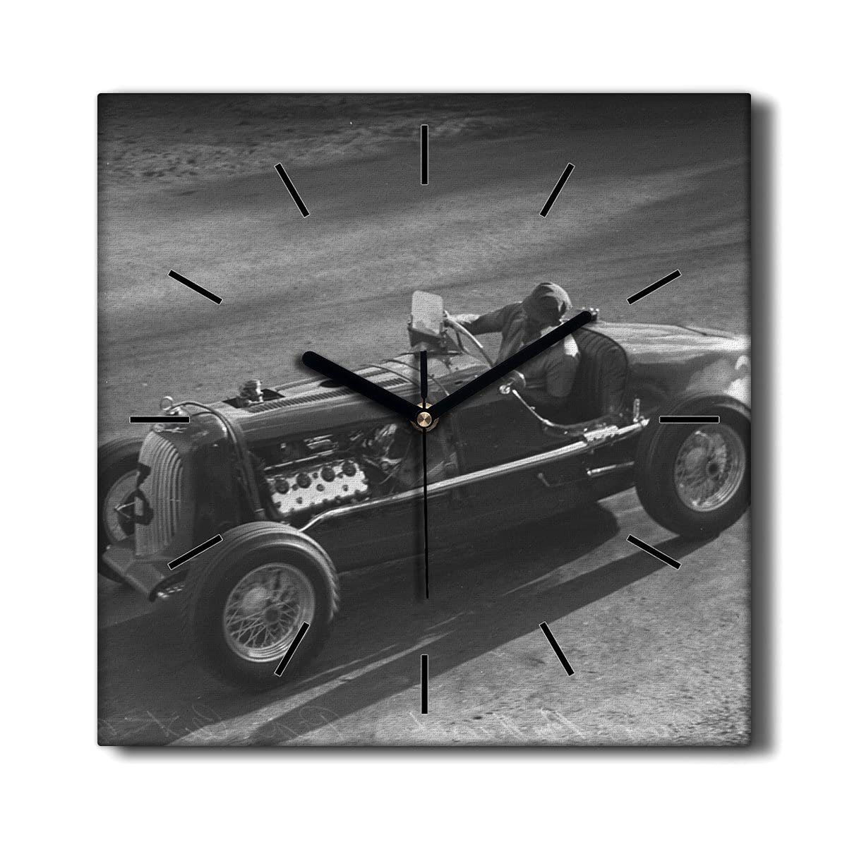 Horloge sur toile 30x30cm de course automobile décoration murale haut de gamme