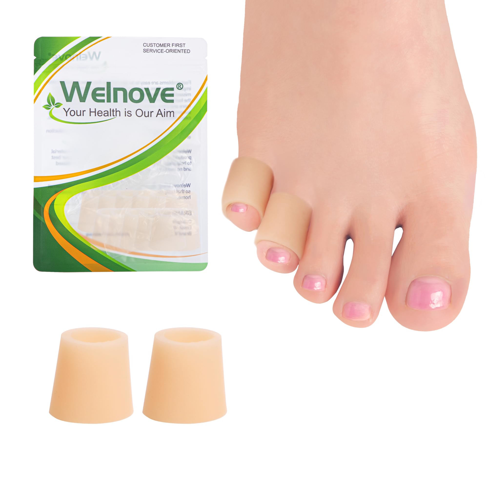 Welnove Toe Protectors – 12-Pack Aloe Vera Extract Infused Silicone Toe Sleeve Toe Covers for Hammer Toes, Corns, Calluses, Blisters – Soft Gel Toe