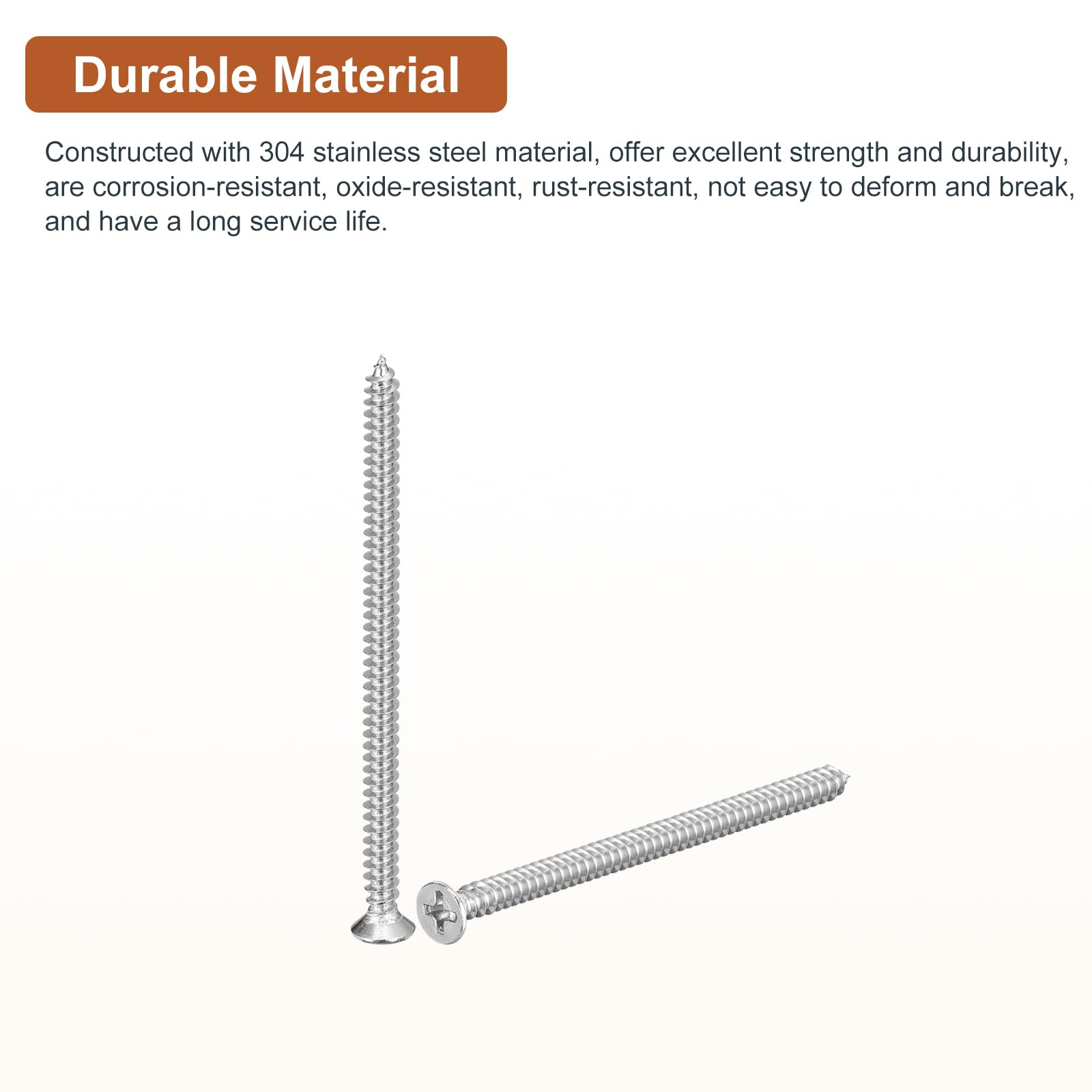 DTGN 20Pcs M4.2x70mm Flat Head Wood Screws, 304 Stainless Steel Phillips Self Tapping Screws - Good for Woodworking Furniture - Silver - Image 3