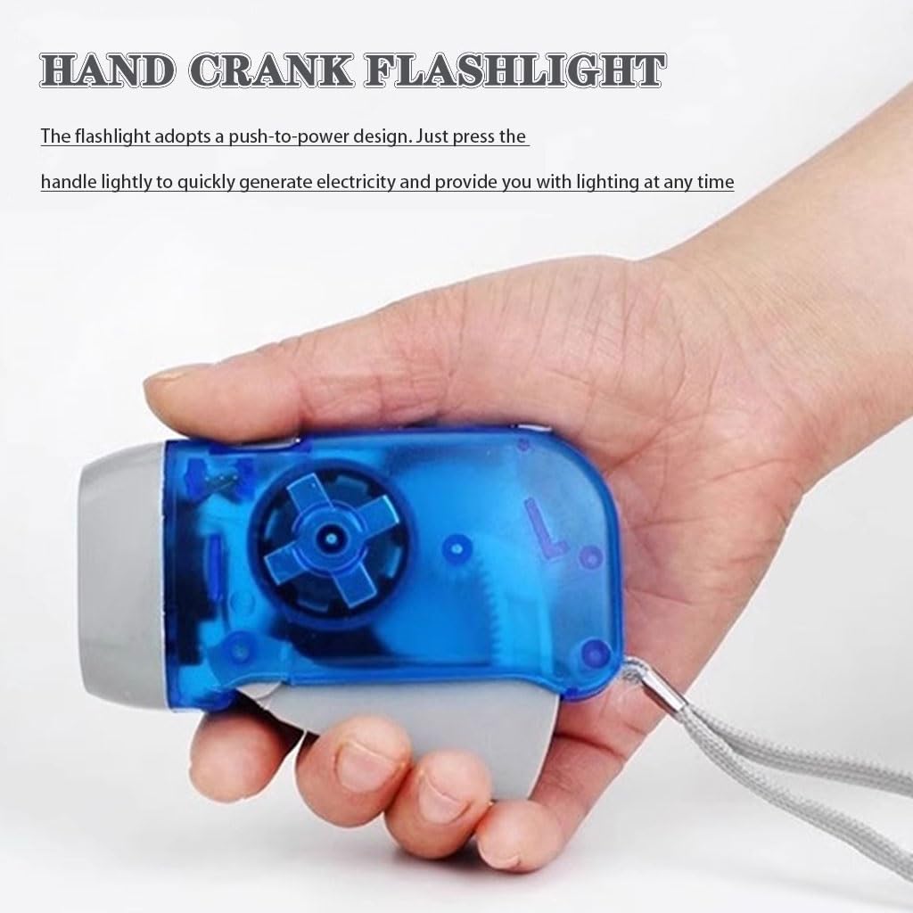 Linterna De Mano con Manivela Linterna Manual De 4, 8 Y 10 Piezas, Linterna Manual Sin Batería con LED, Linterna con Dinamo para Acampar Y Hacer Senderismo, con Cordón(Blue Color,Set 1)