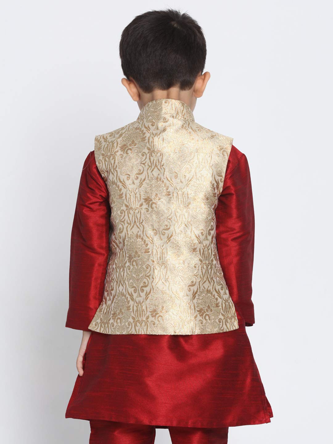 JBN Creation Boys' Rose Gold Silk Blend Nehru Jacket || Banarasi Brocade Woven Jacquard Modi/Nehru Jacket || Ethnic Wear for Festivals, Weddings_VASBJ024RG_14 3