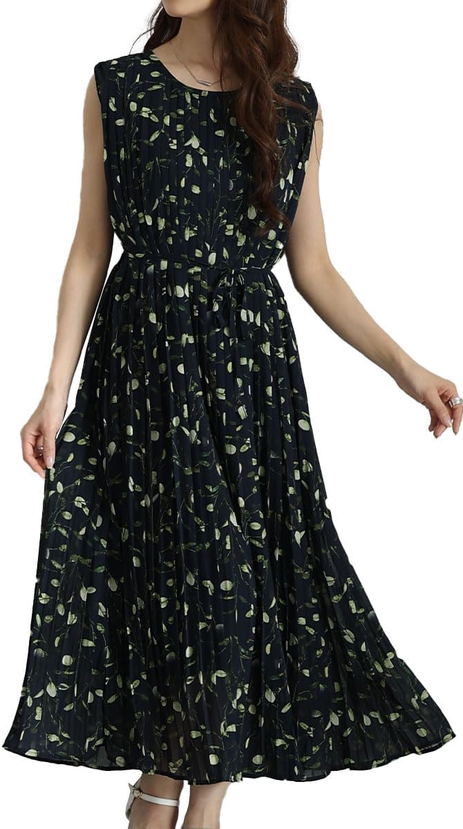 美品】アンドクチュール ボウタイフリルロングワンピース 総柄