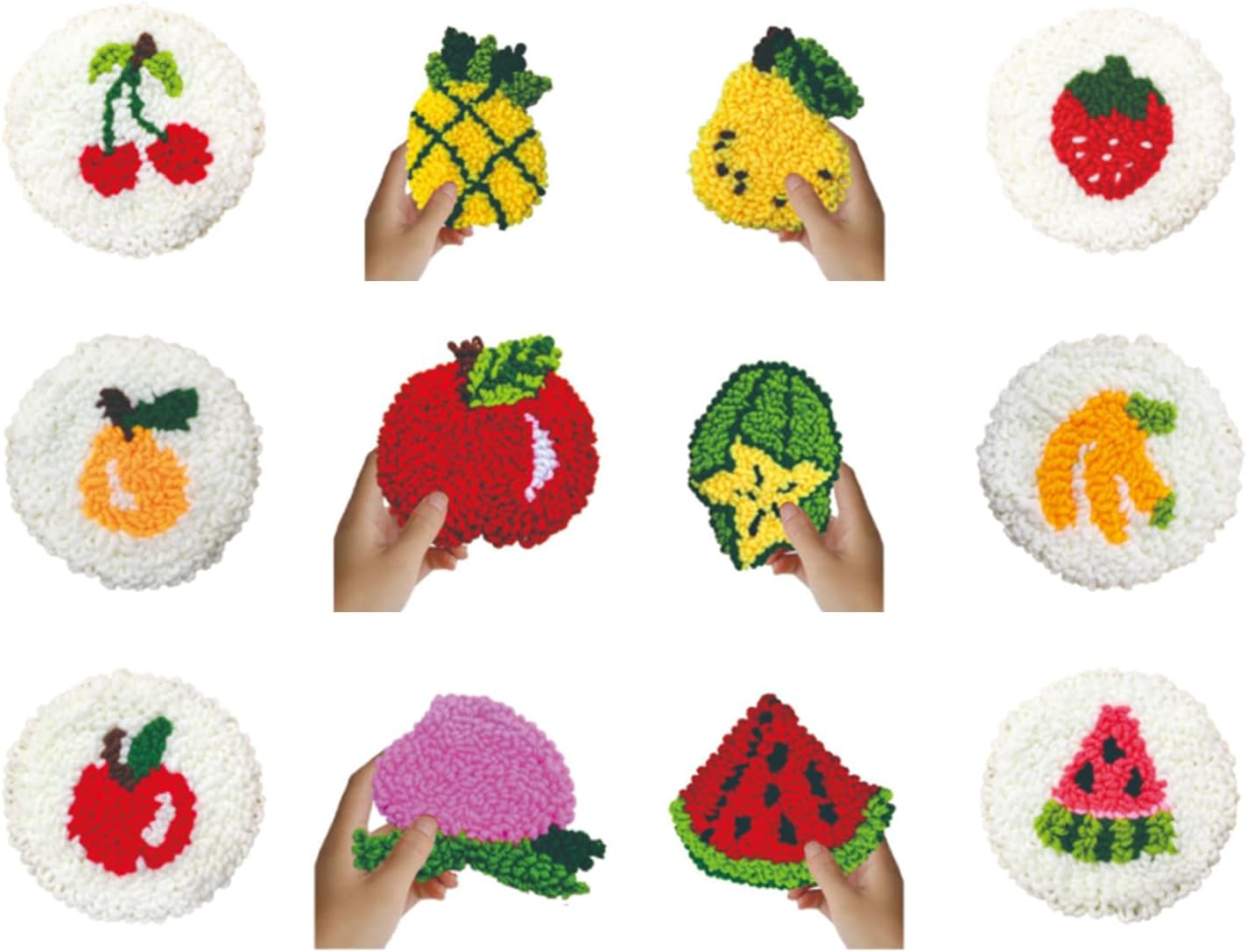 Shurhome Fruit Pattern Embroidery Punching Needle Set for Beginner Adult Includes Yarn Cloth Punching Needle Supplies