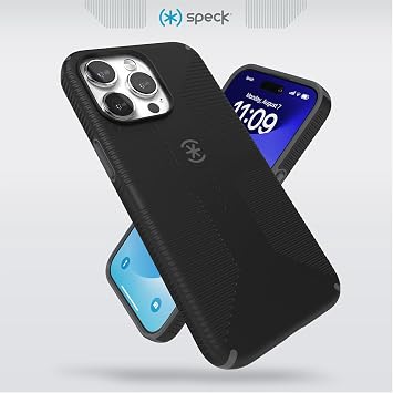 Speck iPhone 15 Pro Max Case - Built for MagSafe, Drop Protection Grip - Scratch Resistant, Soft Touch, 6.7 Inch Phone Case - CandyShell Grip Black/Slate Grey