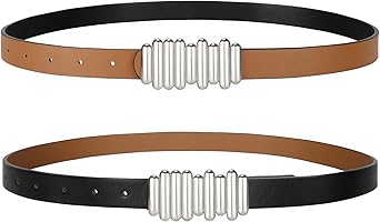 SANSTHS Skinny Reversible Belts for Women, Two-in-one Women Thin Belt for Dresses Jeans Pants with Gold Buckle