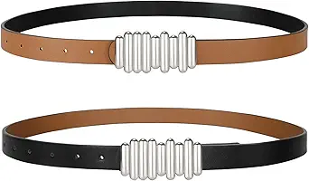 SANSTHS Skinny Reversible Belts for Women, Two-in-one Women Thin Belt for Dresses Jeans Pants with Gold Buckle