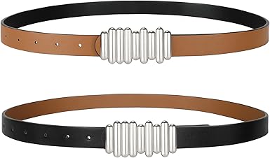 SANSTHS Skinny Reversible Belts for Women, Two-in-one Women Thin Belt for Dresses Jeans Pants with Gold Buckle