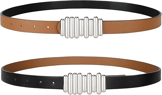 SANSTHS Skinny Reversible Belts for Women, Two-in-one Women Thin Belt for Dresses Jeans Pants with Gold Buckle