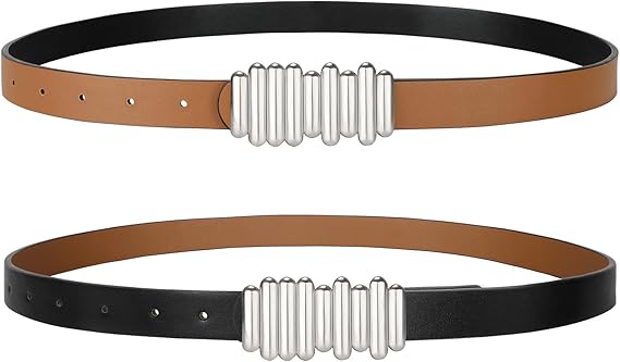 SANSTHS Skinny Reversible Belts for Women, Two-in-one Women Thin Belt for Dresses Jeans Pants with Gold Buckle