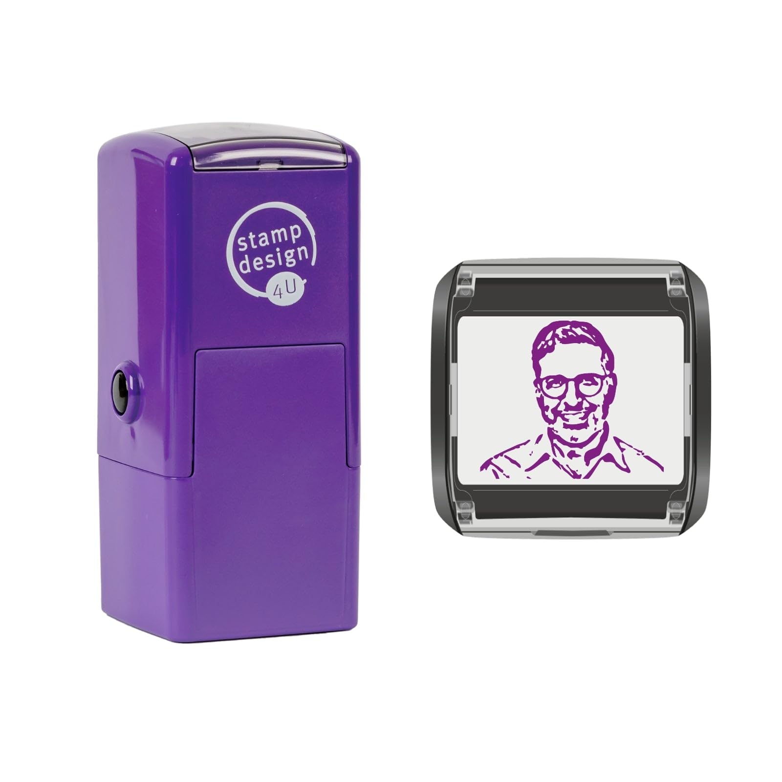 Personalised Portrait Stamp 25x25mm Custom Face Upload Rubber Self-Inking Stamp in Violet Ink