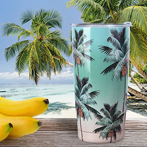 Nymphfable 20Oz Palm Tree Tumbler With Straw And Lid Stainless Steel Insulated Travel Mug Double Wall #TOP5