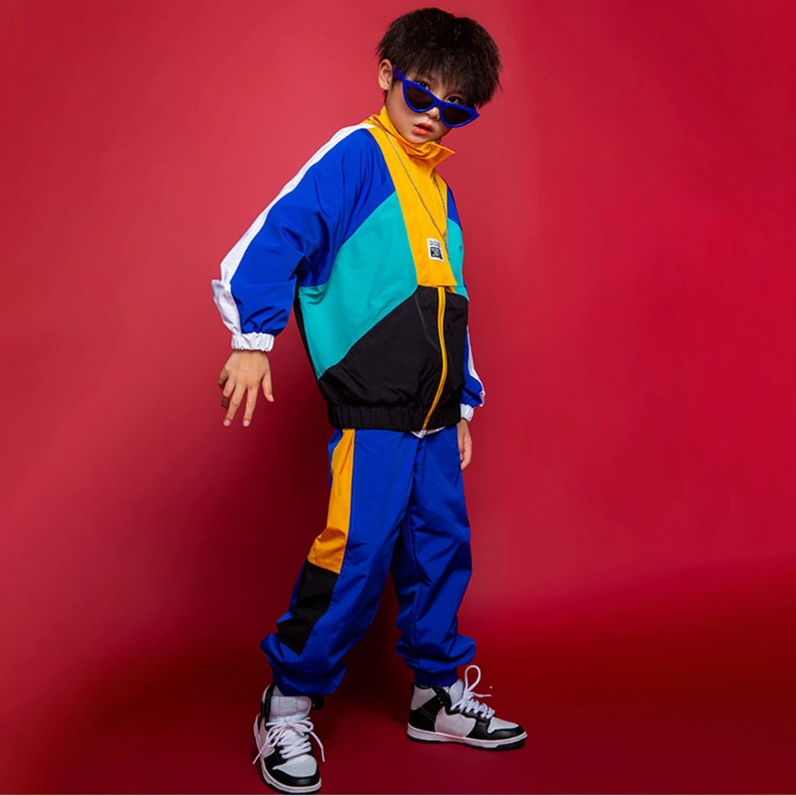 Baby Kostüm Fotoshooting Unisex Kinder Color Block Kleidungsset Stilvolles Street Retro Trainingsanzug Outfit Hip Hop Tanzkostüm T 3