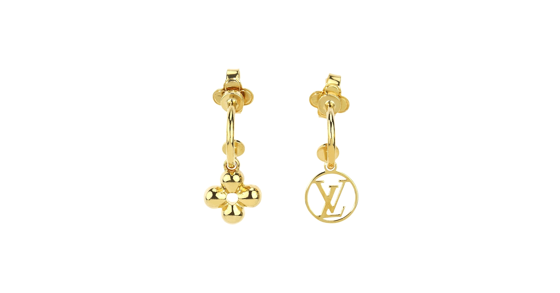 ◆VUITTON◆ピアス ゴールド 片耳 インパクト大 ２連チェーン モノグラム Aランク】ルイヴィトン LOUIS VUITTON モノグラム・イディール