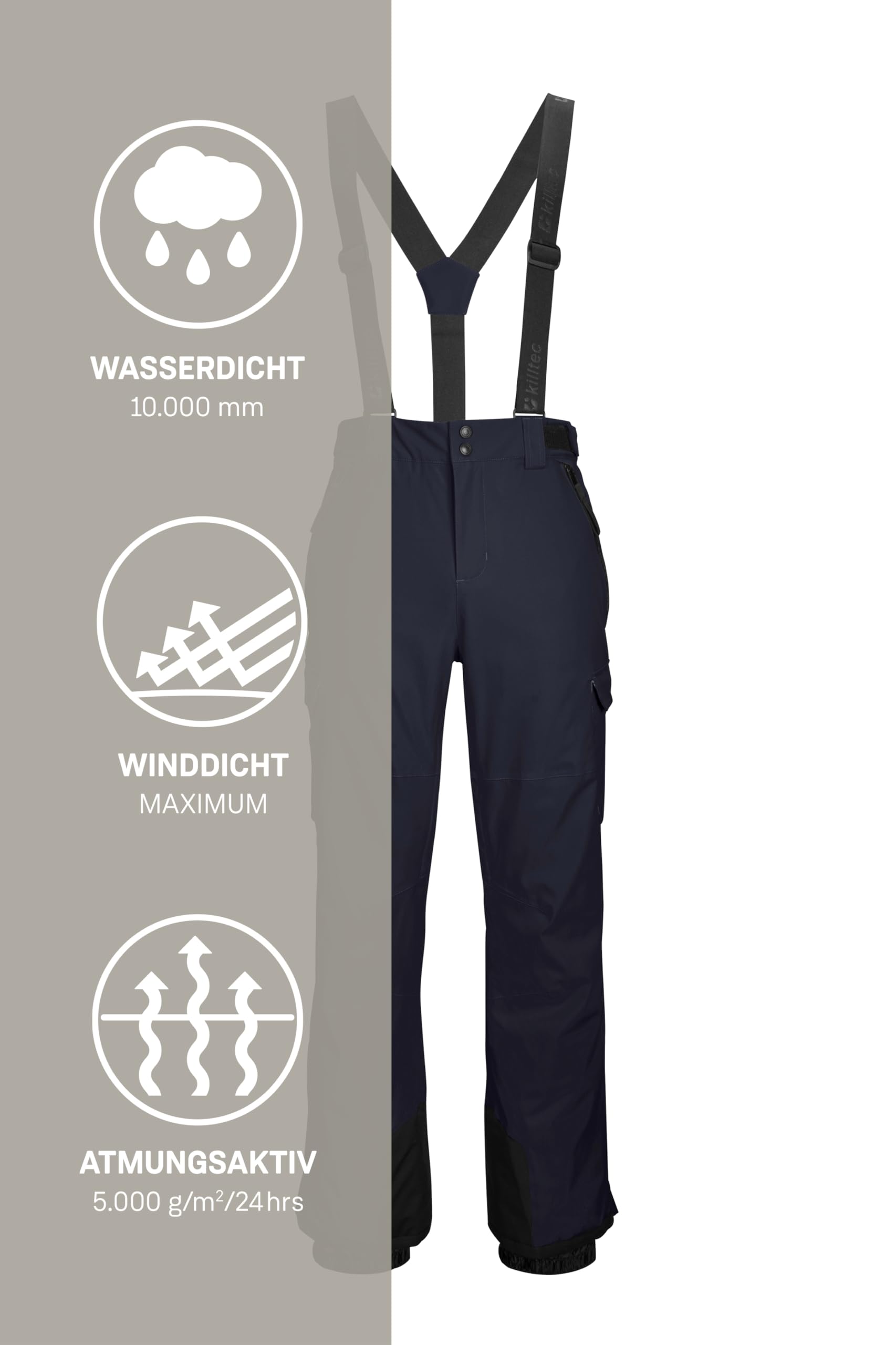 Killtec Herren Skihose/Funktionshose mit abnehmbaren Trägern, Kantenschutz, Schneefang und Beinventilation Ksw 83 Mn Ski Pnts