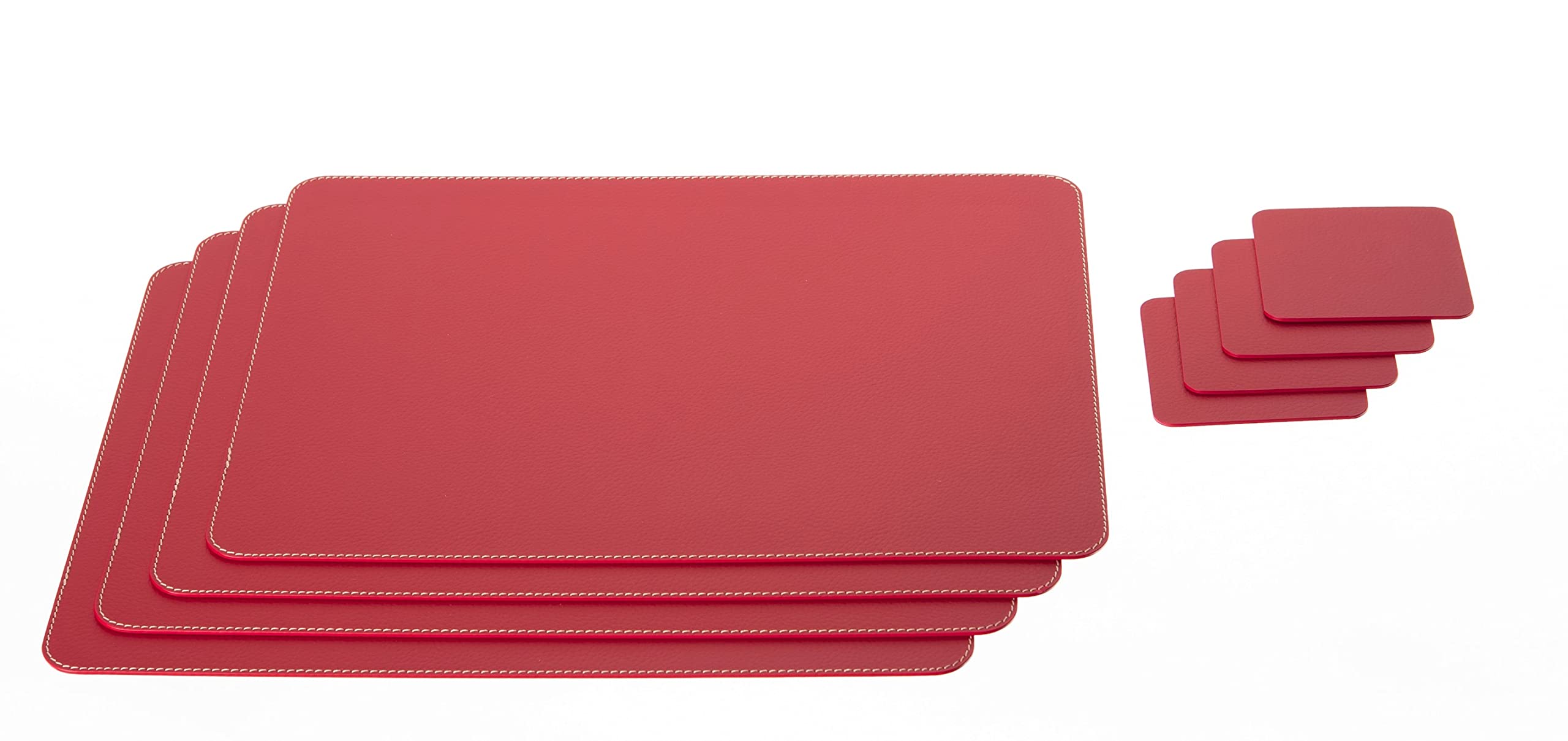 Nikalaz Set of Placemats and coasters, 4 table mats and 4 coasters, Place Mats, Recycled leather (Christmas Red, 45.7 x 33.02 cm) - Image 2