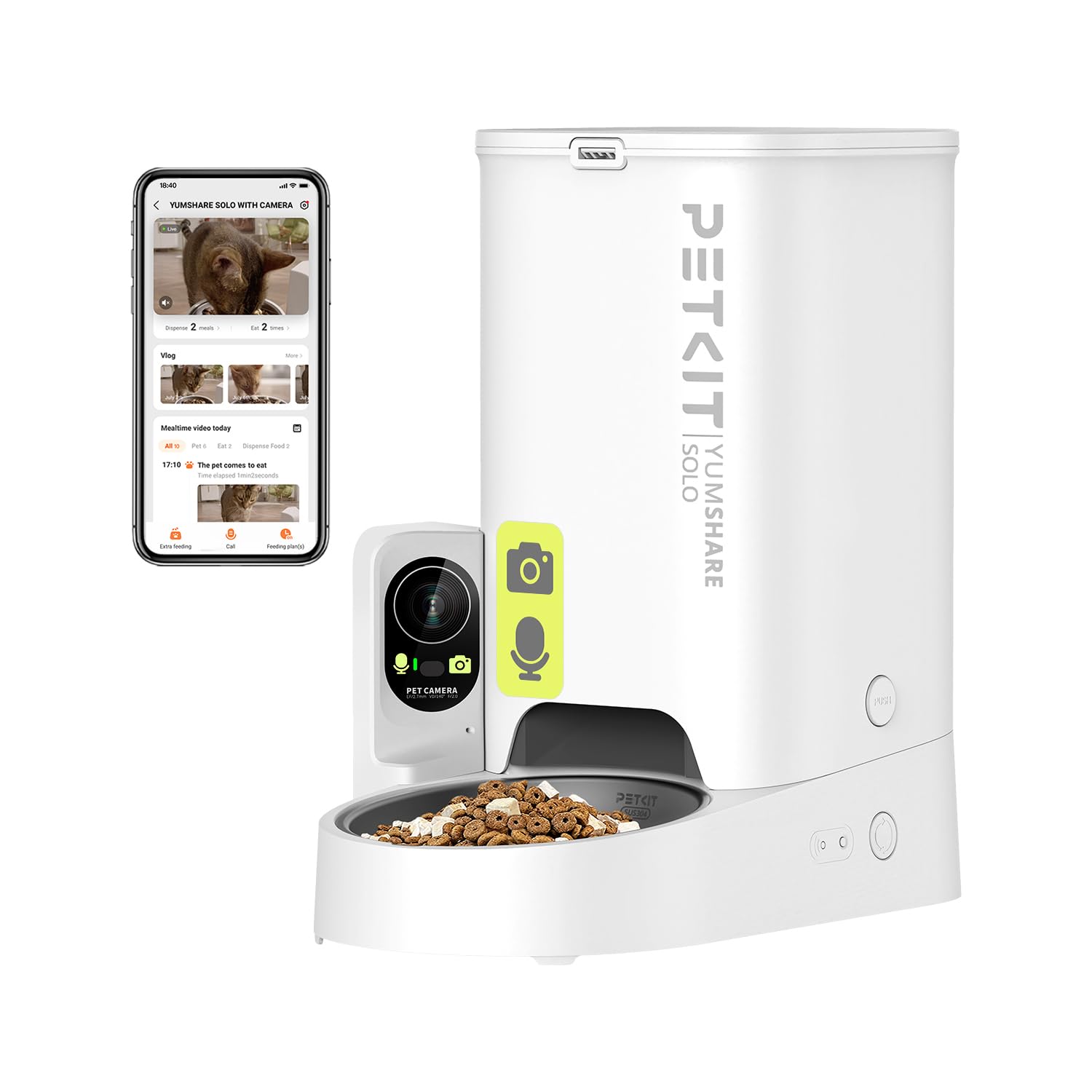 PETKIT Automatic Cat Feeder with Camera, 1080P HG, AI Function, Food Dispenser Cats/Dogs 3L, 2.4G WiFi, Two-Way Audio, App Control, Stainless Steel Bowl