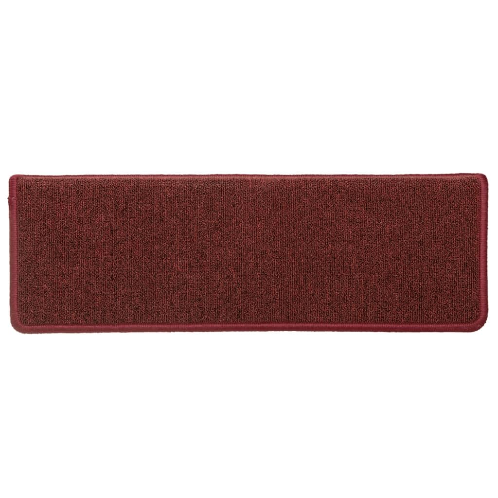 Lot de 15 tapis d'escalier 65 x 21 x 4 cm - Bordeaux - Bord rectangulaire - Antidérapant - En 100 % polypropylène touffeté - Insonorisant et lavable - Avec bandes adhésives double face