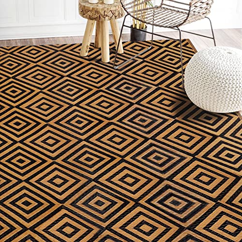 Ridota Reversible Mats, Outdoor Patio Rugs, Plastic Straw Rug, Modern Area Rug, Floor Mat for Outdoors, RV, Patio, Backyard, Deck, Picnic, Beach, Trailer, Camping (Diamond Black & Brown, 5' x 8')