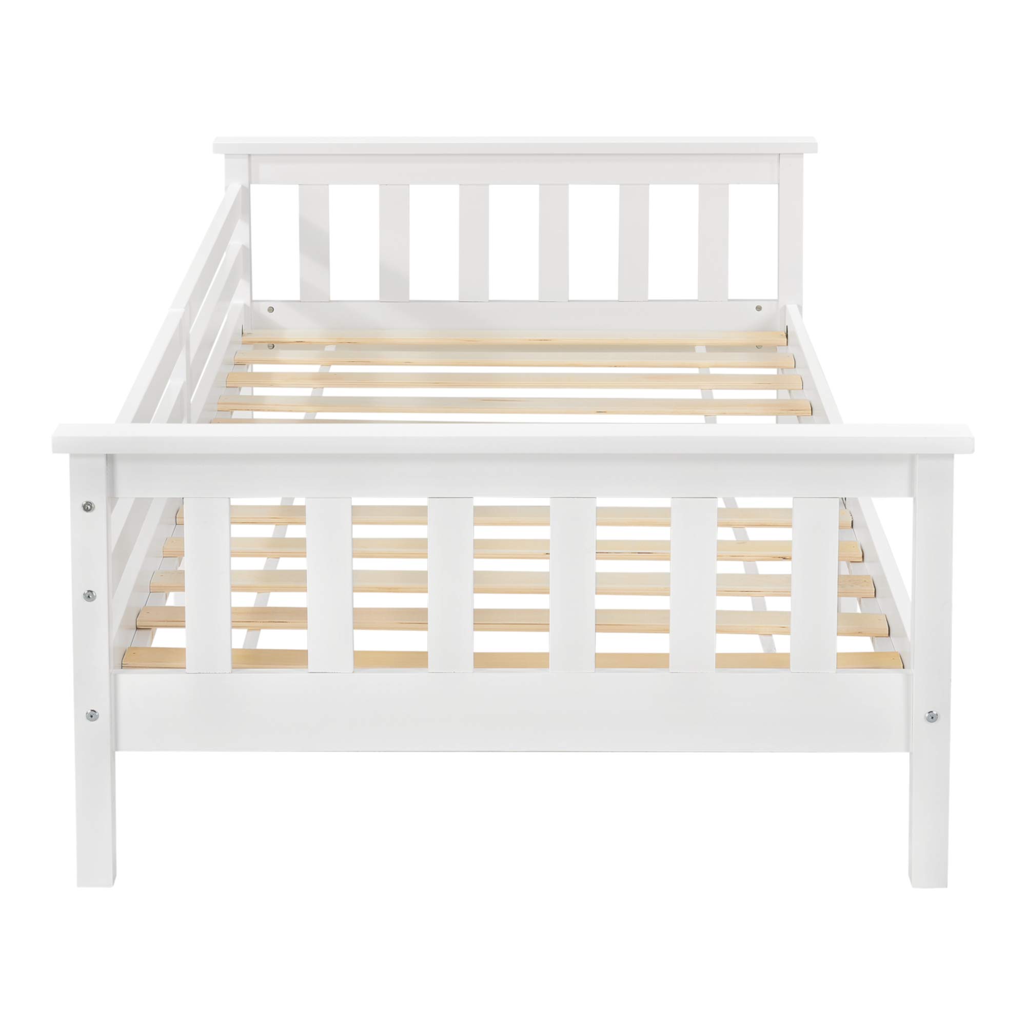 [en.casa] Struttura Letto per Cameretta Bambini Letto in Legno di Pino con Barre Protettive Testiera e Pediera Zona di Riposo 80x160 cm Bianco