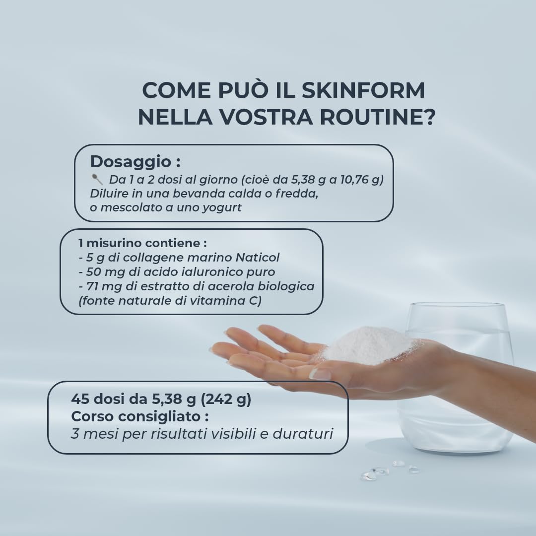 INOLAB collagene marino con acido ialuronico | Peptidi di Collagene idrolizzato 2000 Da | Collagene da bere in Polvere con Vitamina C Naturale | 45 Dosi 242g | Aroma naturale Limone