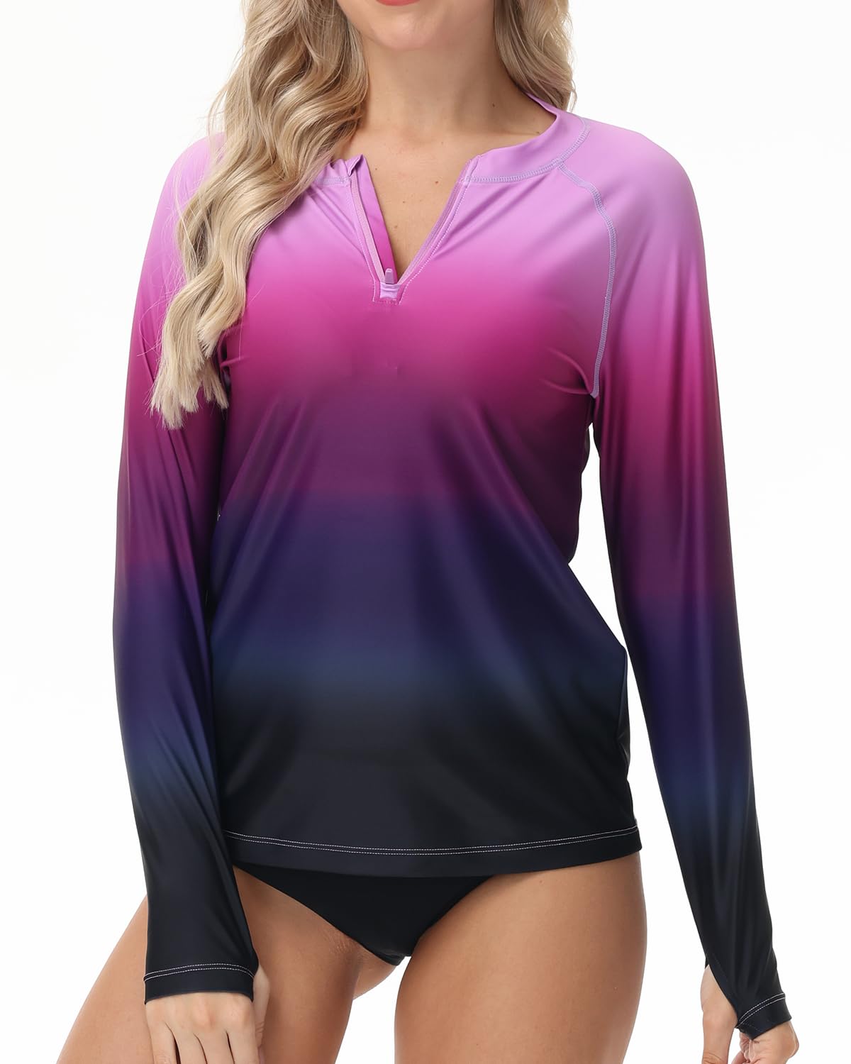 Damen Rash Guard Langarm 1/4 Zip Schwimmshirt UV-Schutz Shirt UPF 50+ Badeshirt Sonnenschutz Swimsuits Bademode Surf Shirt
