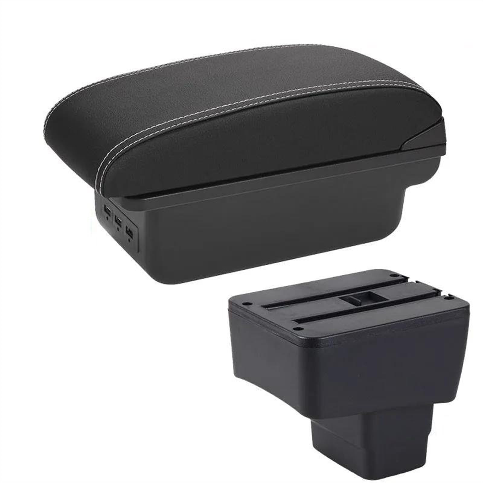 NOHEEU Armrest Retrofit Car Storage Box Accessories For Mazda 2/CX3 2018 2019 2020(B3 Black white 3USB)