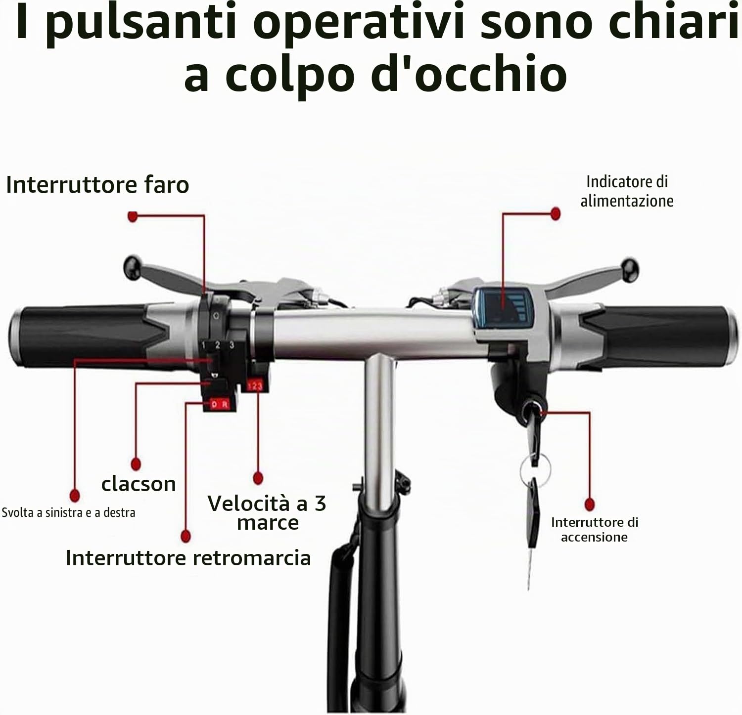 Scooter Elettrico Pieghevole Leggero a 3 Ruote Ausilio alla Mobilità Portatile per Anziani per Anziani e disabili