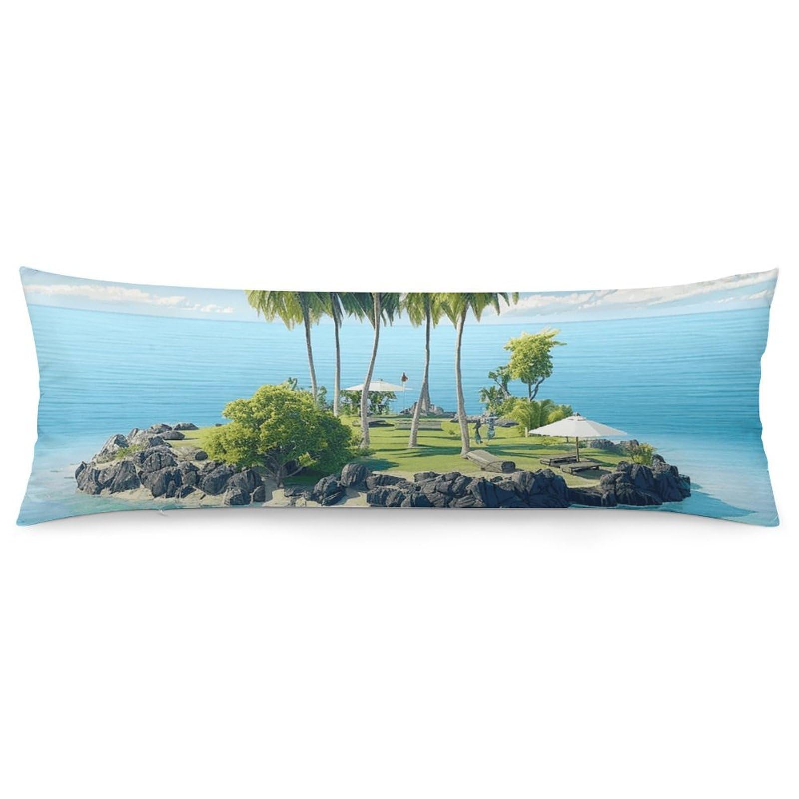 2 Pack Pillow Cases for Hair and Skin, Soft Breathable Pillow Case Covers with Hidden Zipper, Ocean Island Pillowcase 20"x54" Pillow Covers for Sleeping Gift